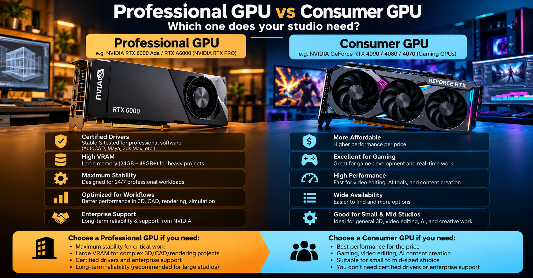 Professional GPU vs consumer GPU: which one does your studio need?
