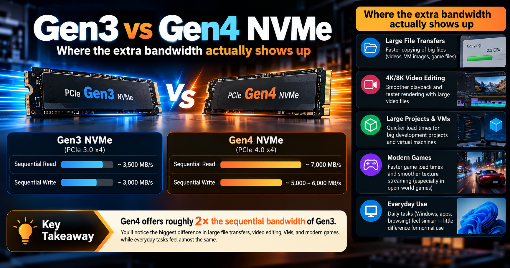 Gen3 vs Gen4 NVMe: where the extra bandwidth actually shows up