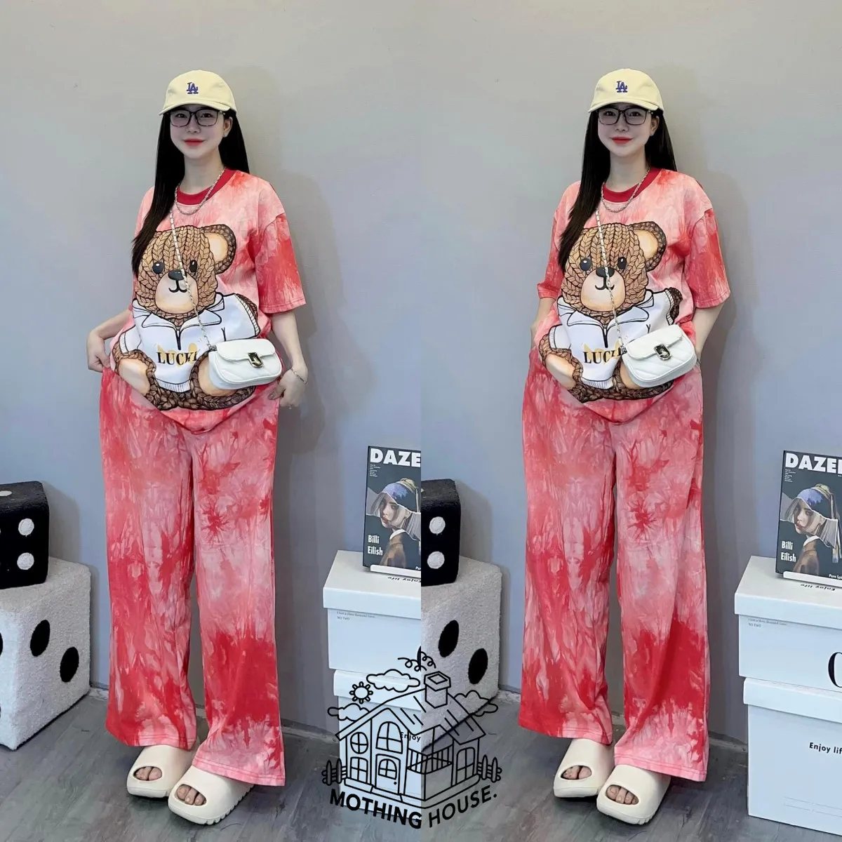 Tie-Dye Cartoon Print Shorts Set 1